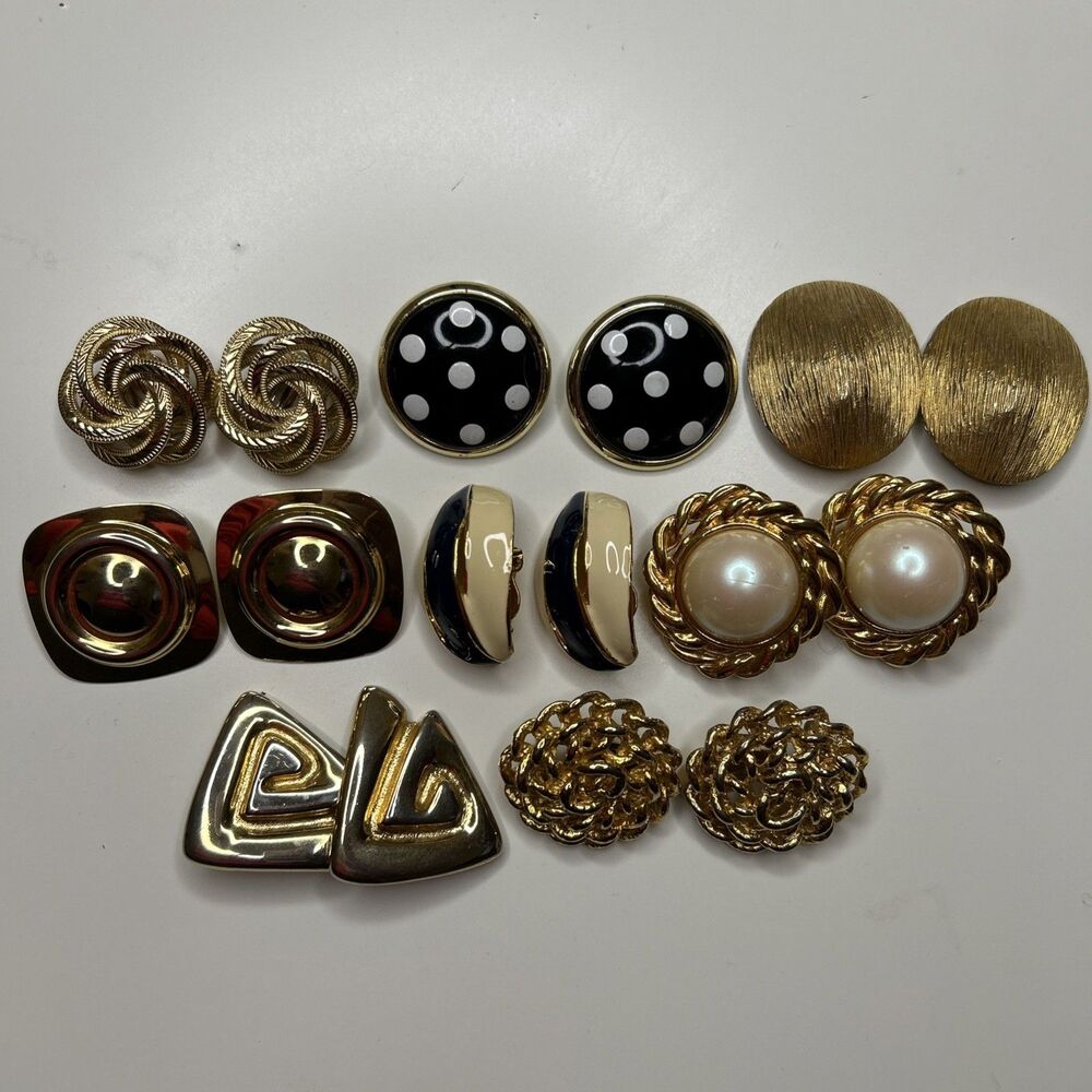 Vintage Clip On Earrings Lot of 8 Assorted large statement 1980s style